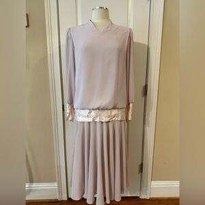 Ursula of Switzerland Light Pink Vintage Dress with Pearl & Satin Trim Size 10